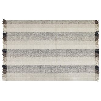 Beliani Alfombra De Lana Blanco Crema Negro Marr&oacute;n 160 X 230 Cm Hecho A Mano Borlas Emirler