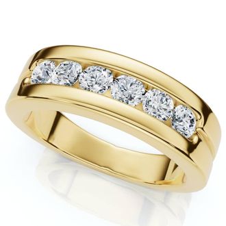 Pompeii3 Mens 5/8Ct Diamond 6-Stone Polished Wedding Ring Lab Grown 10k Gold