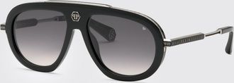 Philipp Plein Occhiali da sole aviator in acetato con logo Hexagon e lenti sfumate