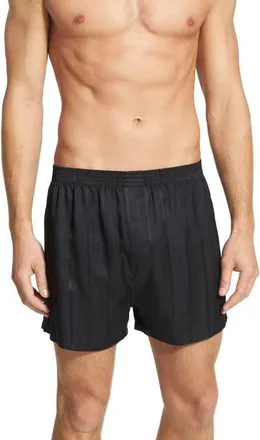 Majestic International Herringbone Stripe Silk Boxer Shorts in Night at Nordstrom, Size X-Large