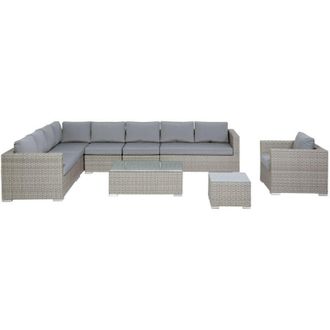 Beliani Set da Esterno Divano Angolare Finto Rattan Grigio e Tavolino 8 Posti Xxl