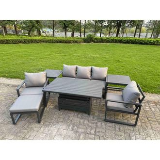 Fimous Aluminum 7-Piece 6-Seater Sofa Set with Lifting Table, 2 Chairs in Dark Grey