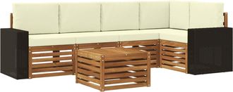 vidaXL Conjunto De Sof&aacute;s De Exterior 6 Uds. Natural Y Crema Poli&eacute;ster Vidaxl