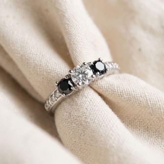 Pompeii3 1ct Black & White Diamond 3 Stone Ring 14K White Gold Size Selectable