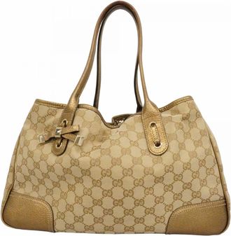 Gucci Brown Gold Canvas Tote Bag (Pre-Owned)