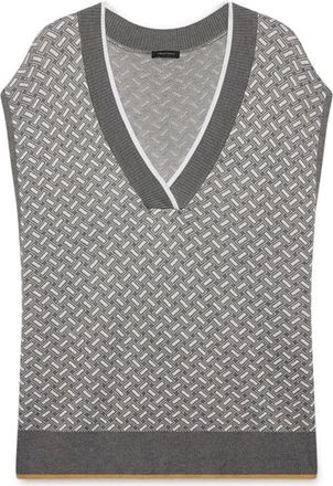 Fiorella Rubino V-hals Vest met Jacquard Patroon - Dames - V-hals truien - Grijs - S - Truien & Vesten