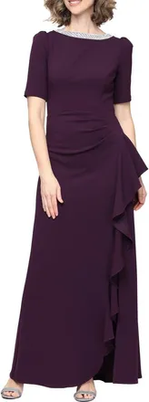 Alex Evenings Embellished Neck A-Line Gown in Aubergine at Nordstrom, Size 18