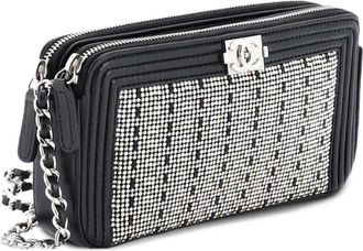 Chanel Boy leren crossbodytas met dubbele rits en ketting - Zwart