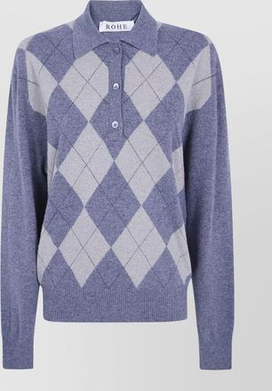 R&oacute;he cashmere silk argyle polo jumper
