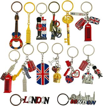 Generic LONDON KEYRING BRITISH SOUVENIR METAL KEYCHAIN SOUVENIR KEYRINGS 14 PIECES UNION JACK KEYRING, LONDON ICON KEYRINGS