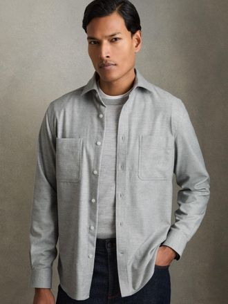 Reiss Soft Grey Melange Twin-pocket Button-through Overshirt, Xxl