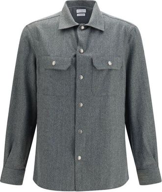 Brunello Cucinelli Gray Wool Oves Aries Dress Mens Shirt