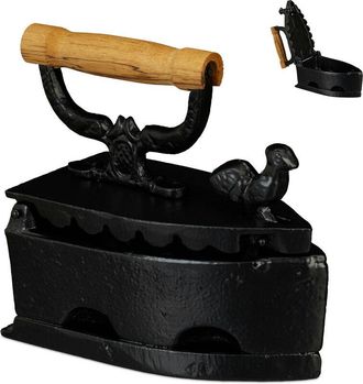 Relaxdays Relaxdays Ornament Flat iron, Antique Look, Sad Iron With Wooden Handle, Vintage, Cast Iron, Black