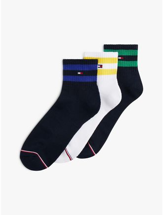 Tommy Hilfiger Mens Varsity Stripe Quarter-Top Sock 3-Pack - Navy