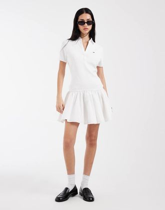 Tommy Jeans Vestito stile polo bianco in popeline a coste