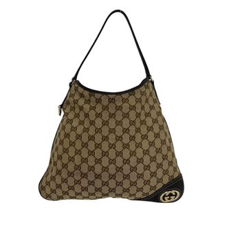 Gucci Brown Canvas Leather Shoulder Bag Tote Bag (Pre-Owned)