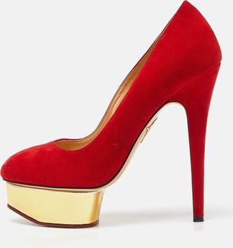 Charlotte Olympia Red Suede Dolly Platform Pumps