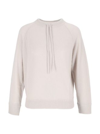 Allude Beige Lightweight Round Neck Tie Sweater