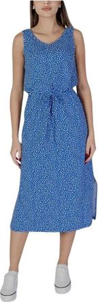 b.young Midi Jurk Mouwloos V-hals Casual Stijl - Dames - Casual kleedjes - Blauw - XS - Katoen - Kleedjes
