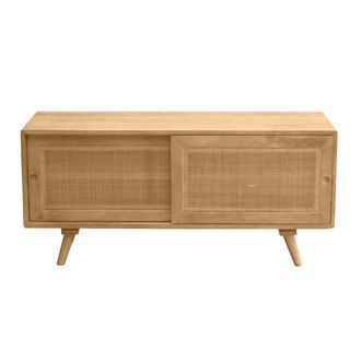 Miliboo Mueble Tv De Madera Maciza De Mango Y Ca&ntilde;a De Rat&aacute;n 110 Cm Acange