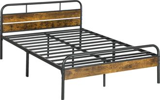 HOMCOM Double Bed Frame With Headboard - No Box Spring Needed - Rustic Brown | TJ Hughes