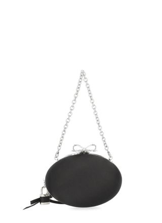 Self Portrait Black Spherical Handbag with Glitter Bow Closure
