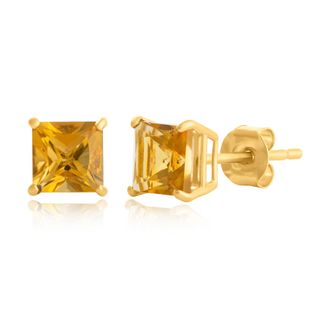 MAX + STONE 10k Yellow or White Gold 5mm Princess Cut Gemstone Stud Earrings