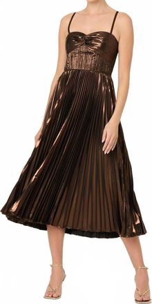 Astr Ascella Pleated Midi Dress In Metallic Brown