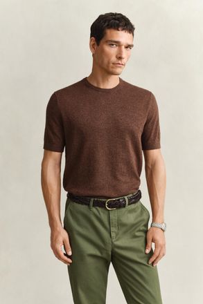 GANT Men Slub Cotton Blend Short Sleeve Sweater (XXXL) HAZELNUT MELANGE