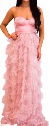 Maniju Layton Strapless Tulle Ruffle Maxi Dress In Mauve