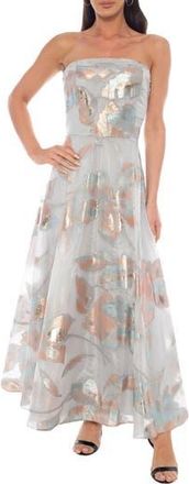OLEG CASSINI Strapless Burnout Organza Burnout Gown in Silver Blush at Nordstrom Rack, Size X-Large