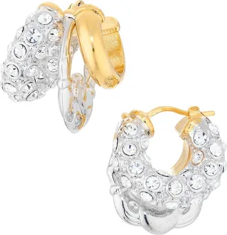 Simone Rocha Stacked Rhinestone Hoop Earrings in Rhodium/gold/crystal at Nordstrom