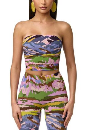 Naked Wardrobe Printed Crop Tube Top in Brush Storm at Nordstrom, Size X-Small