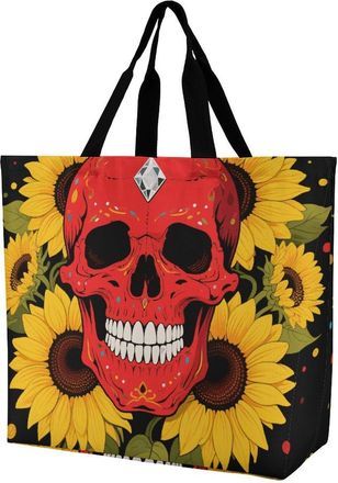 Generic Red Skull & Yellow Sunflowers Handbag Durable Women Handbag Lightweight Handbags For Work College Daily Use