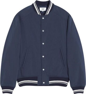 Maison Kitsun&eacute; Geborduurde Teddy Blouson Jas - Heren - Bomber jackets - Blauw - XL - Katoen - Jassen