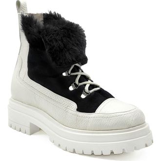 BEAUTIISOLES Francy Genuine Shearling Lined Platform Boot in Black White at Nordstrom, Size 7