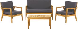 Beliani Conjunto De Jard&iacute;n 4 Plazas Con Mesa De Madera De Acacia Gris Oscuro Cojines Grises Sof&aacute; Con Butacas Mesa De Centro Pallano