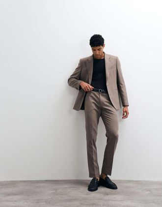 Asos Pantaloni da abito slim in misto lana marrone