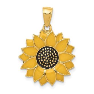 Diamond2Deal 14k Yellow Gold Enameled Yellow Sunflower Pendant