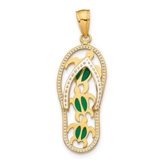 Diamond2Deal 10k Yellow Gold Enamel Cut-out Flip Flop Sea Turtles Pendant
