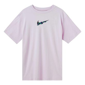 Nike (WMNS) Nike Logo Plant Printing Casual Sports Round Neck Short Sleeve Pink Purple T-Shirt DN5887-530