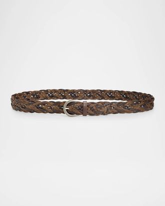 Brunello Cucinelli Men & apos;s Braided Cord and Leather Belt