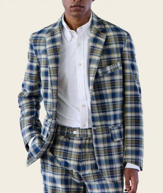 Original Madras Trading Company Mens Two Button Summer Jacket In Navy/tan/nat Check