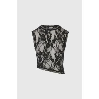 Mani&egrave;re De Voir Eugenie Lace Asymmetric Top in Black at Nordstrom, Size 14