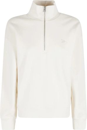 Maison Kitsun&eacute; Baby Fox Half Zip Sweatshirt - Dames - Sweatshirts - Beige - M - Leer - Hoodies & sweatvesten