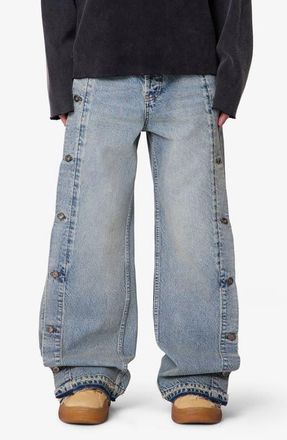 mnml Offset Button Baggy Jeans in Medium Blue at Nordstrom, Size 32