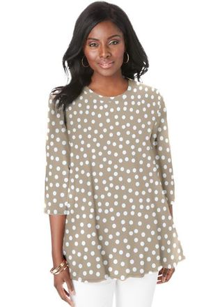 Jessica London Stretch Knit Swing Tunic in New Khaki Dot at Nordstrom, Size 44