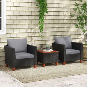 Costway 3 Pieces Patio Furniture Set Garden PE Rattan Chairs Conversation Set w/ Storage Table