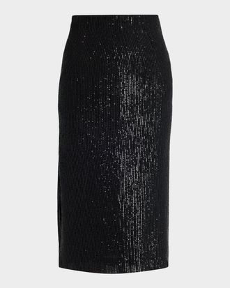 Kiton Striped Sequined Midi Pencil Skirt
