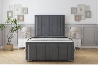 Sloomy Pemberton Coniston Frame-Mattress - 50 Upholstered Headboard in Dark Grey | Size: Super King